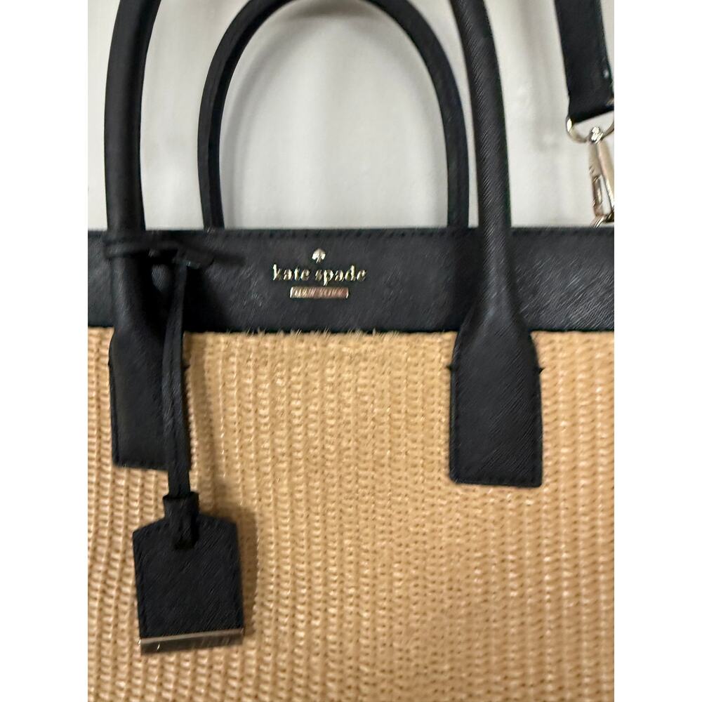 kate spade Black and Natural Straw Top-Handle Shoulder Bag - Picture 9 of 15